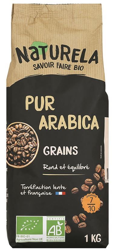 Café en grains 100% arabica Bio - NATURELA - Carton de 9 paquets