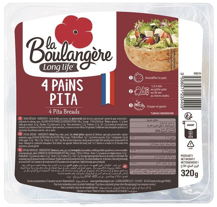 Pains pita X4 - LA BOULANGERE - Carton de 12 sachets