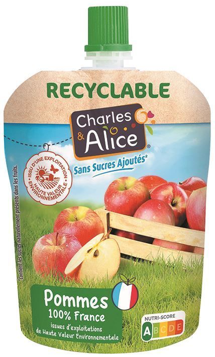Purée de pommes sans sucres ajoutés HVE - CHARLES ET ALICE - Carton de 72 gourdes
