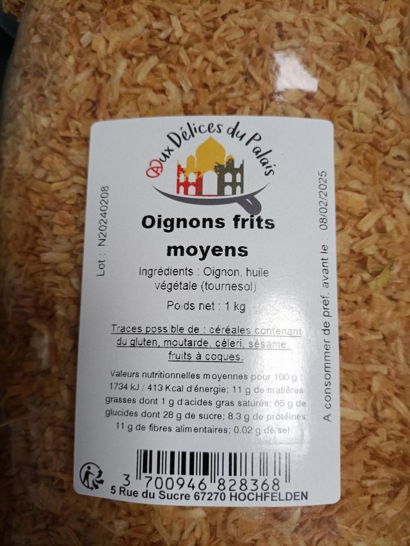 Oignons frits à l'uile de tournesol - DELICES DU PALAIS - Sachet de 1 kg