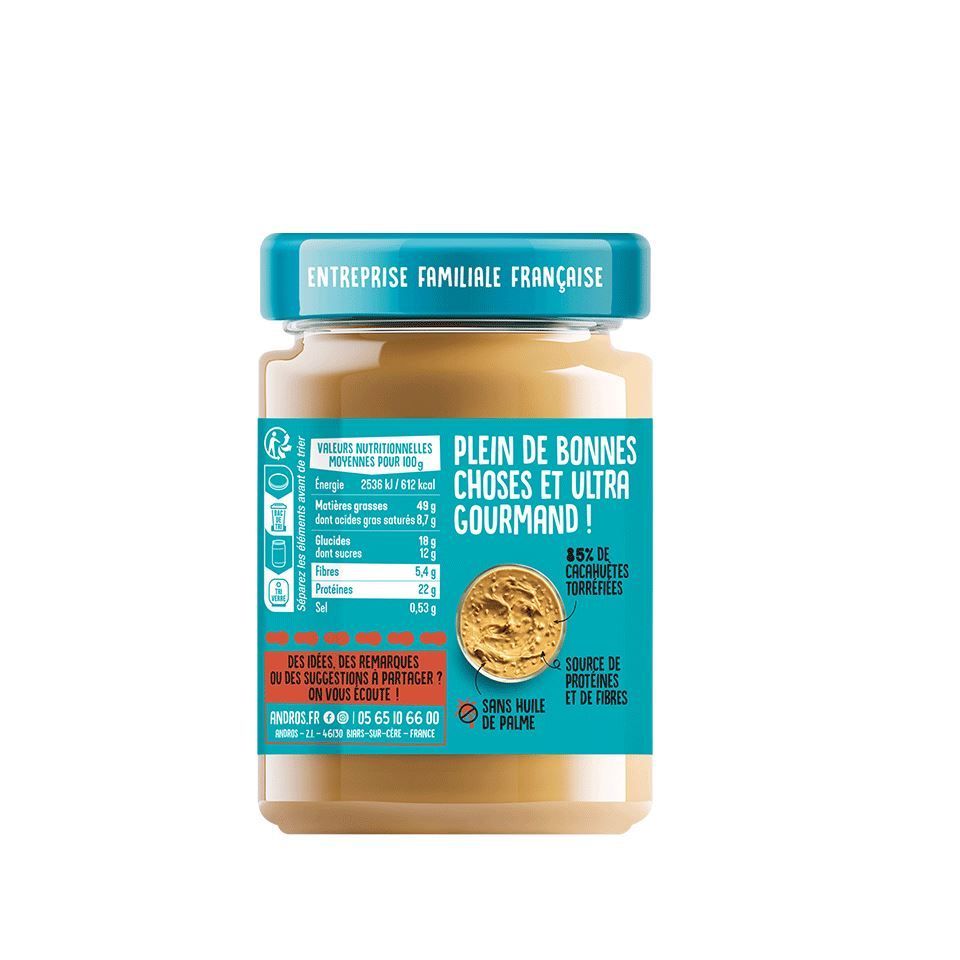 Pâte à tartiner cacahuètes croquantes - ANDROS - Pot de 325 g