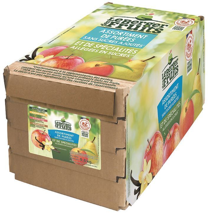 Purées assorties 4 parfums sans sucres ajoutés HVE - LE BERGER DES FRUITS - Carton de 96 coupelles