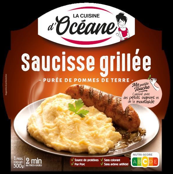 Saucisse grillée et purée de pomme de terre - LA CUISINE D'OCEANE - Carton de 10 barquettes