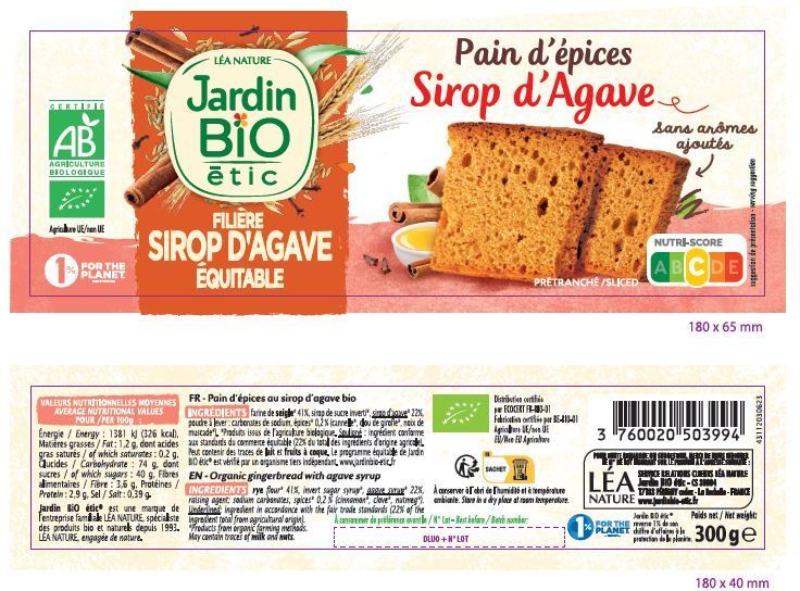 Pain d'épices Bio - JARDIN BIO - Carton de 12 sachets