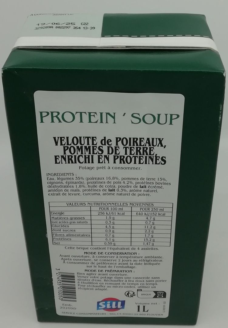 Velouté de poireaux pomme de terre enrichi en protéines - SILL - Carton de 6 briques