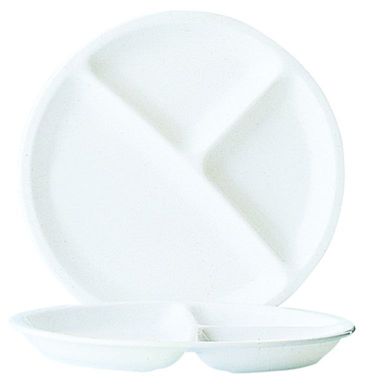 Assiette plate verre trempé Restaurant blanc 3 compartiments 25,5cm - ARCOROC - Carton de 24