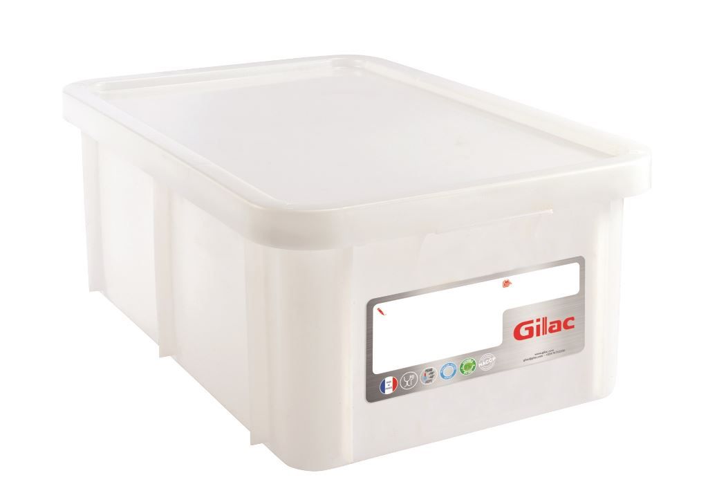 Bac gerbable PEHD HACCP 60x40cm 35l + couvercle blanc - GILAC - A l'unité