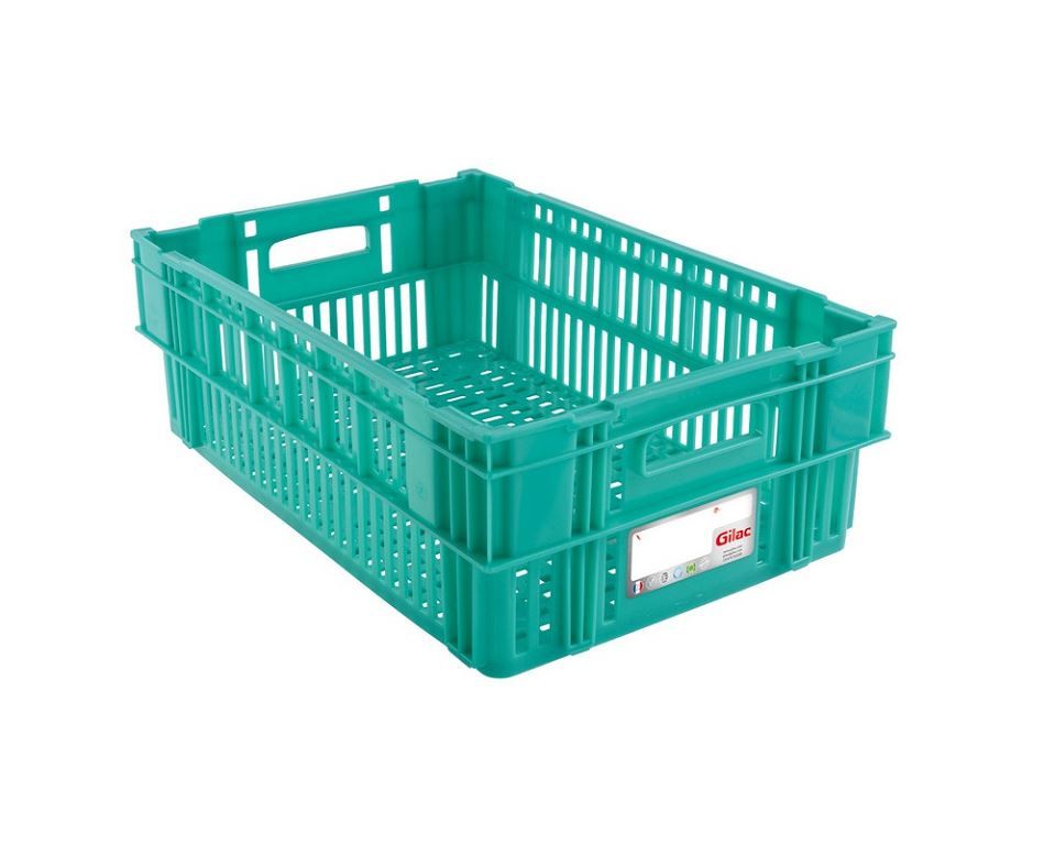 Caisse ajourée gerbable PEHD verte 60x40x20cm 37l - GILAC - A l'unité