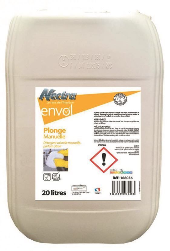 Détergent liquide plonge manuelle citron - NECTRA - Bidon de 20l