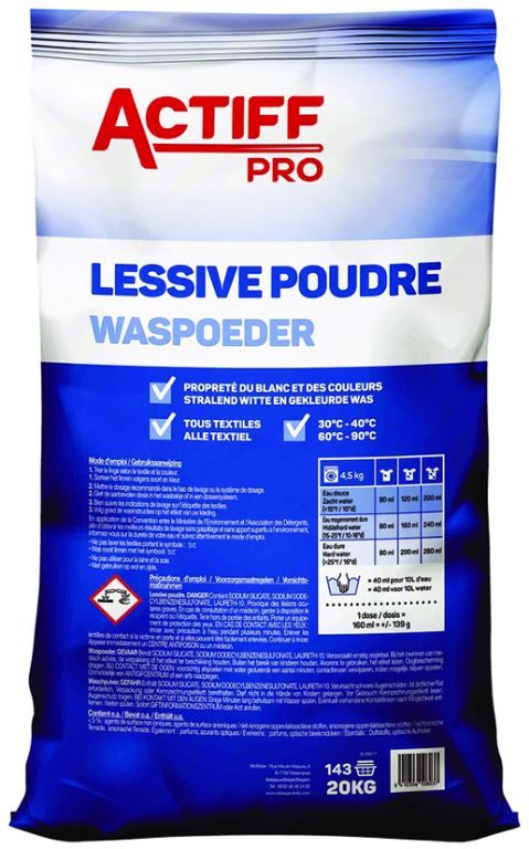 Lessive linge poudre Actiff Pro - Sac de 20kg