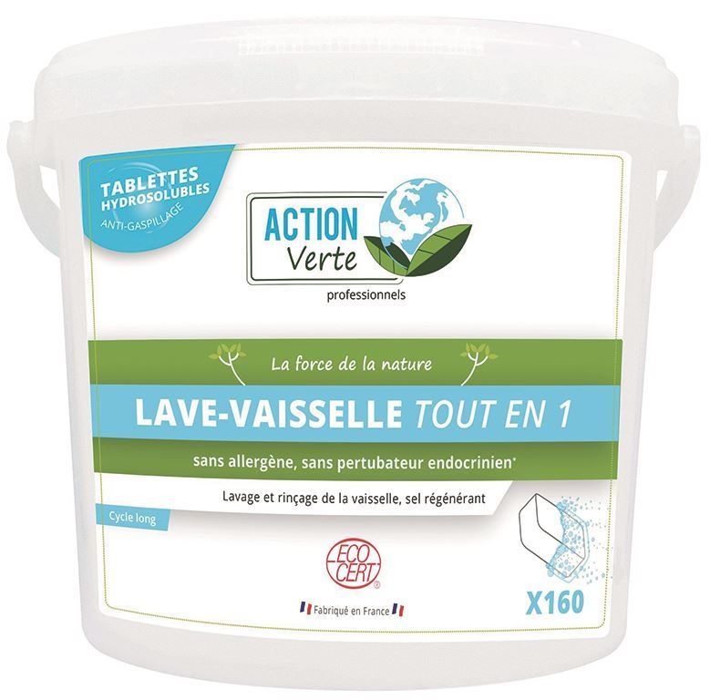 Pastilles lave vaisselle 3 en 1 - ACTION VERTE - Seau de 160 pastilles