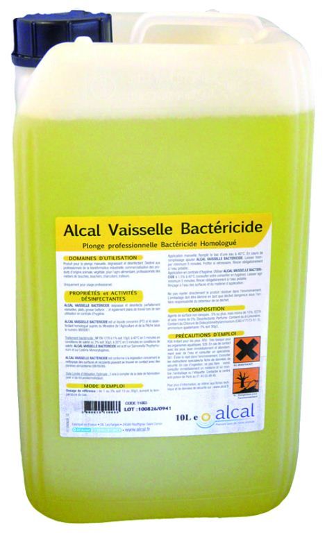 Détergent liquide plonge manuelle désinfectante Alcal Vaisselle Bactéricide - CHRISTEYNS FOOD - Bidon de 10l