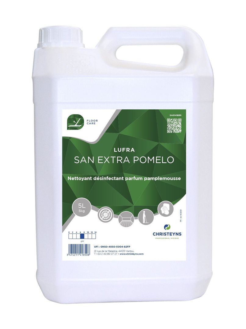 Détergent désinfectant surodorant Lufra San Extra Pomelo - CHRISTEYNS FOOD - Bidon de 5l