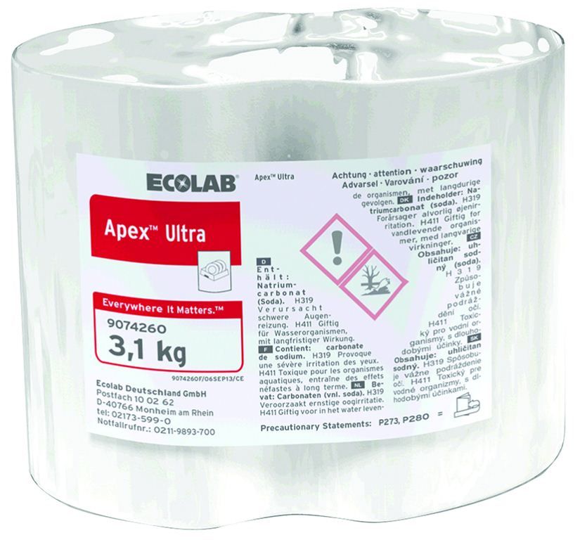 Détergent solide lave vaisselle Apex Ultra - ECOLAB - Carton de 4x3,1kg