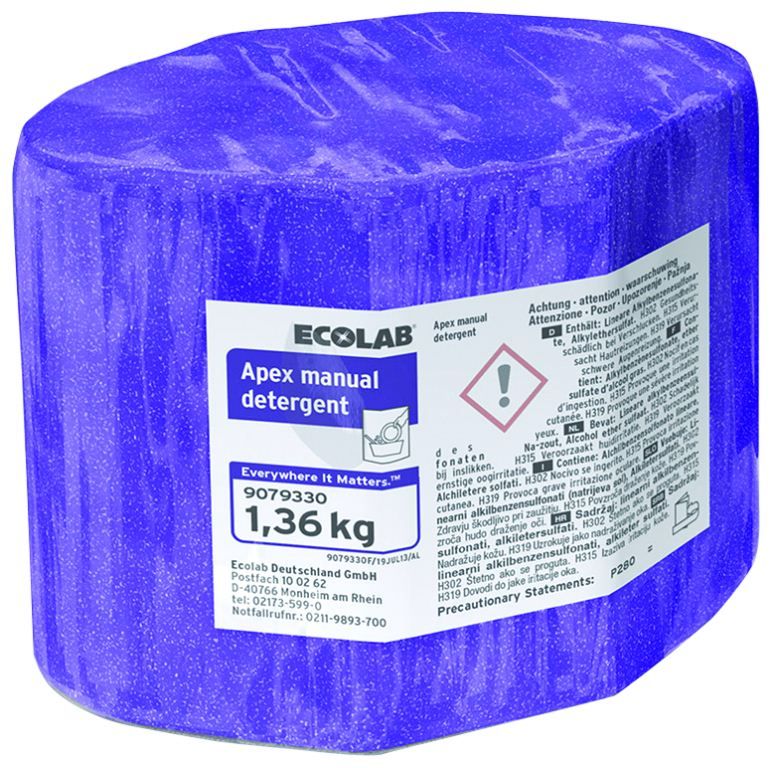 Détergent solide plonge manuelle Apex Manual - ECOLAB - Carton de 2x1,36kg