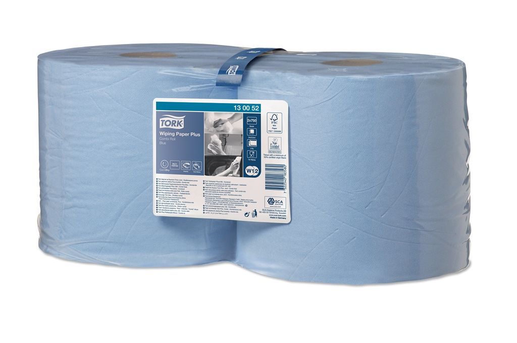 Bobine d'essuyage 2 plis 750 formats bleu W1/W2 - TORK - Carton de 2