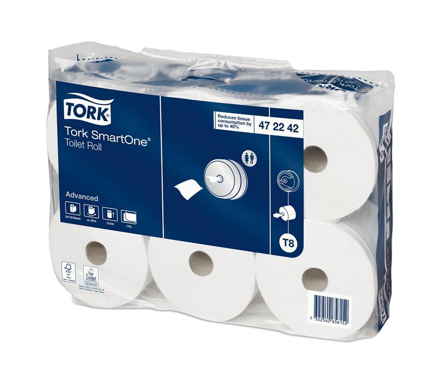 Rouleau papier toilette 2 plis blanc 1150 formats Smartone T8 - TORK - Carton de 6