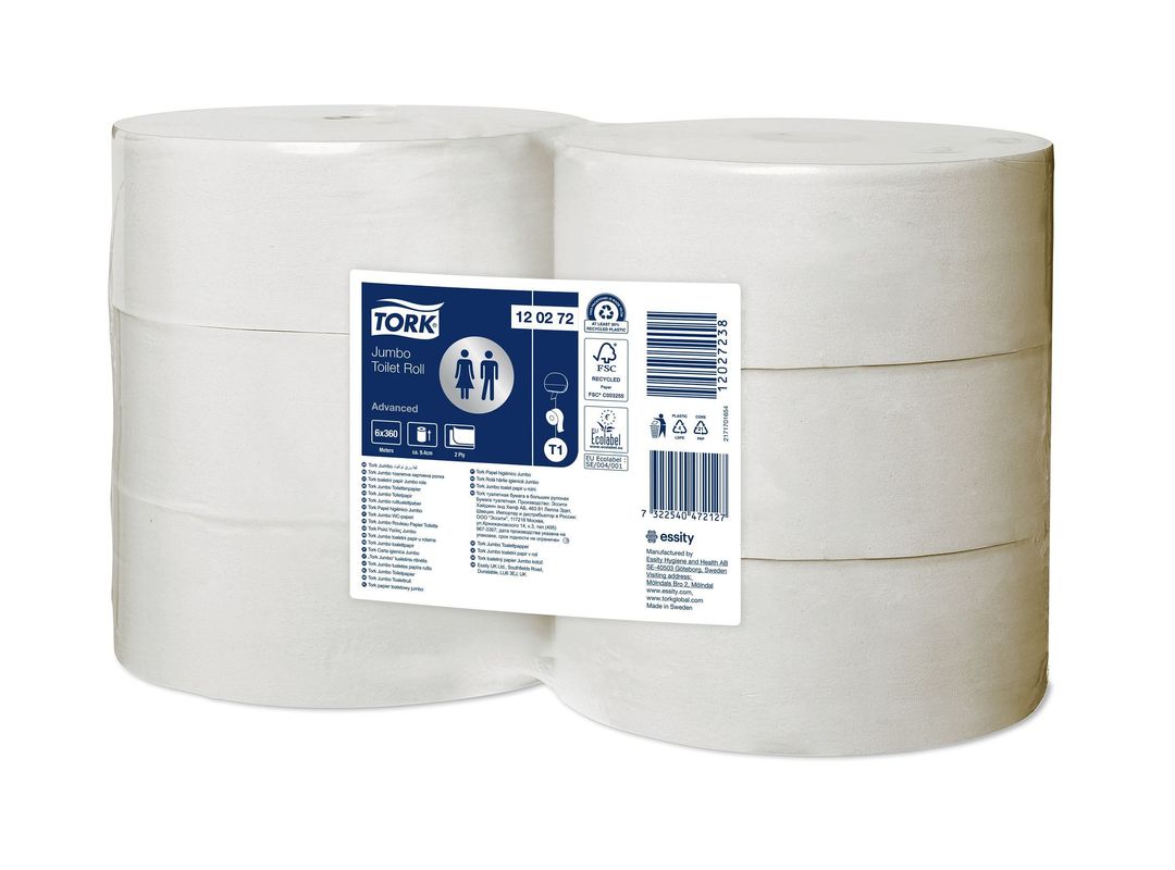 Rouleau papier toilette 2 plis blanc 1800 formats Maxi Jumbo T1 - TORK - Carton de 6