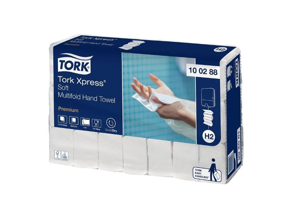 Essuie mains enchevêtré 2 plis 21x34cm blanc Premium doux H2 - TORK - Carton de 2310