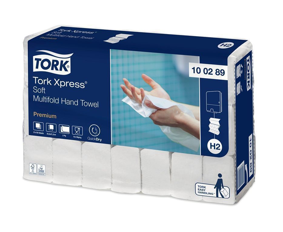 Essuie mains enchevêtré 2 plis 21x25cm blanc Premium doux H2 - TORK - Carton de 3150