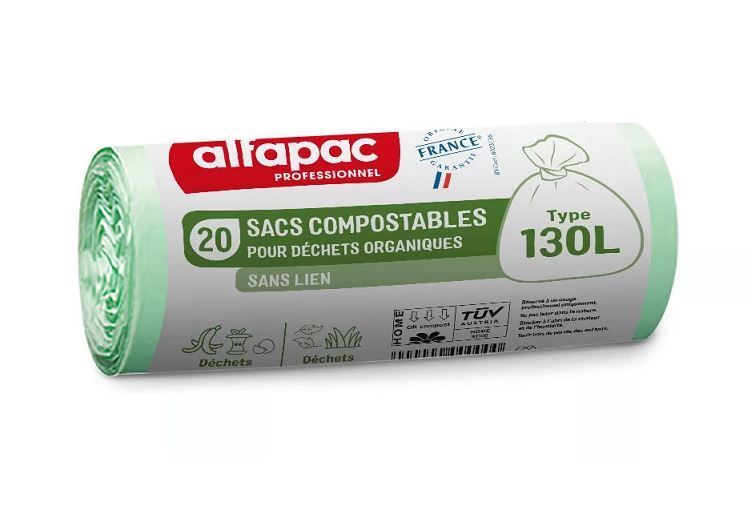 Sac poubelle 100% compostable naturel 130L - ALFAPAC - Carton de 100