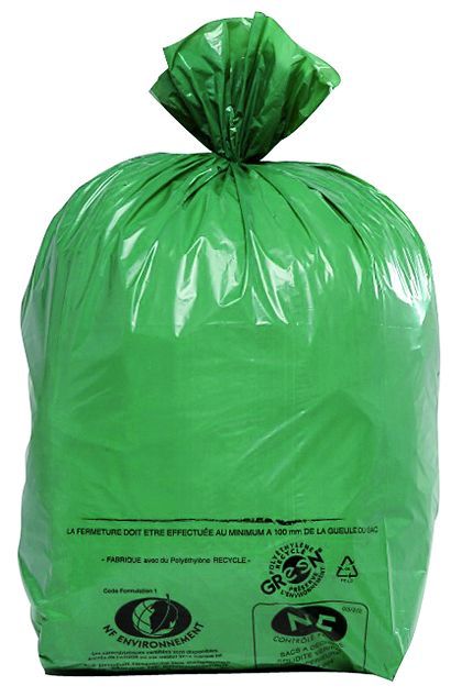 Sac poubelle PEBD vert norme NF Environnement 110l - JET SAC - Carton de 200