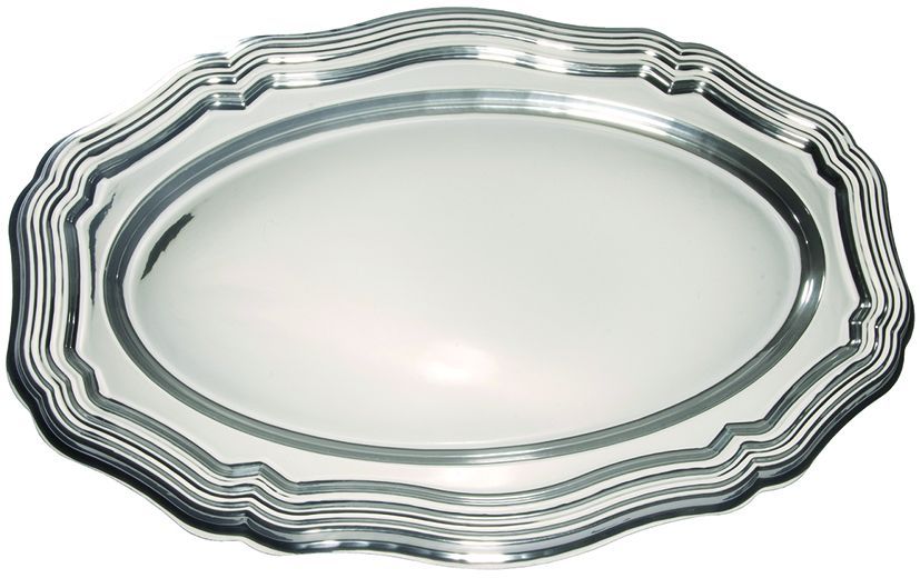 Plat présentation PET tropilleur argent 39x27cm - Paquet de 5