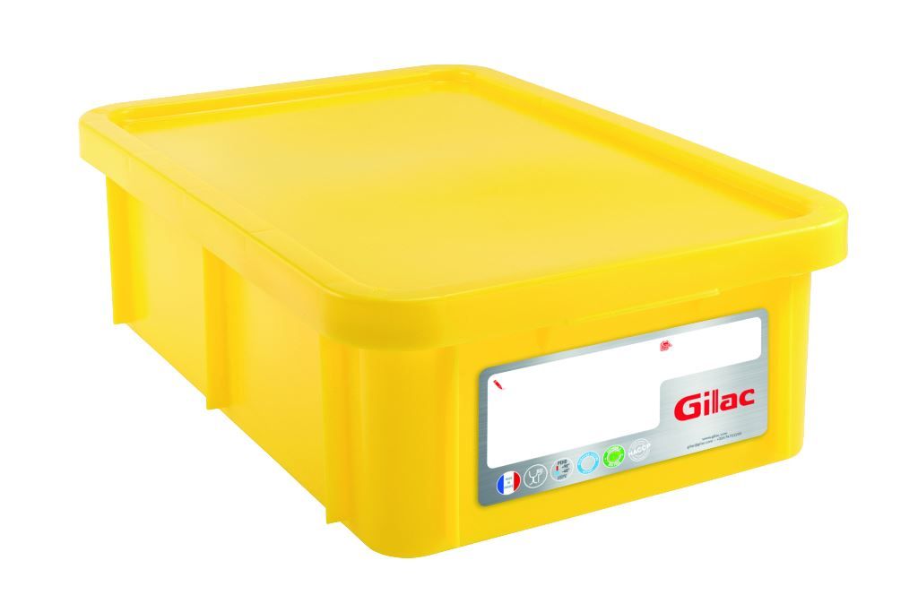 Bac gerbable PEHD HACCP 25l + couvercle jaune - GILAC - A l'unité