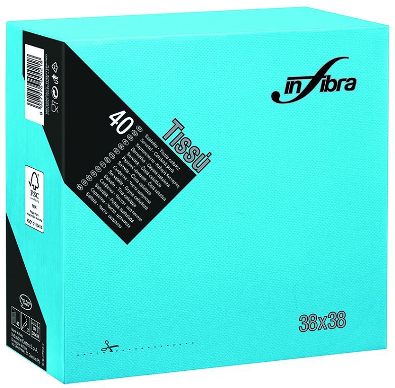 Serviette ouate double point 40x40cm turquoise - Carton de 1440