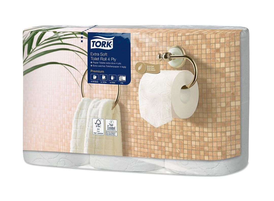 Rouleau papier toilette 4 plis blanc 153 formats T4 - TORK - Carton de 42