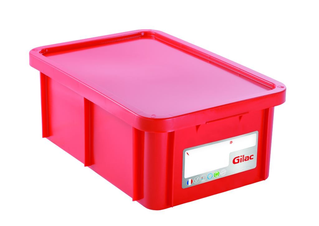 Bac gerbable PEHD HACCP 35l + couvercle rouge - GILAC - A l'unité