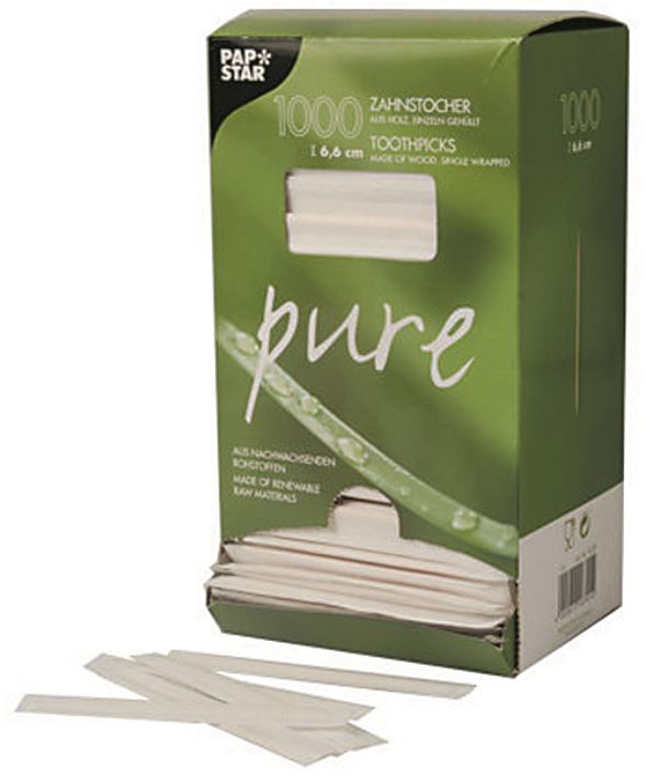 Lot de 1000 Cure-dents en bois, long. 68 mm, diam 2 mm, Boîte