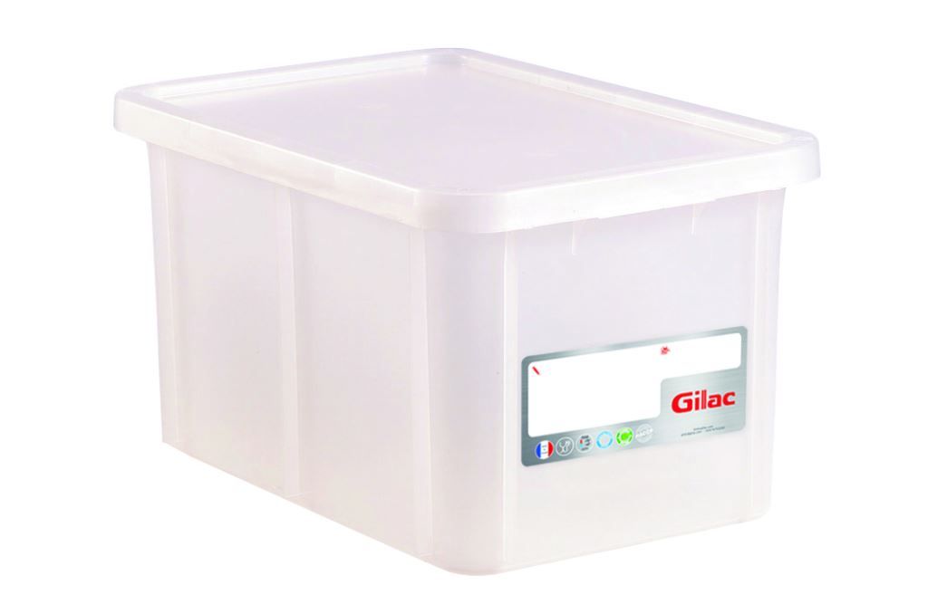 Bac gerbable PEHD HACCP 55l + couvercle blanc - GILAC - A l'unité