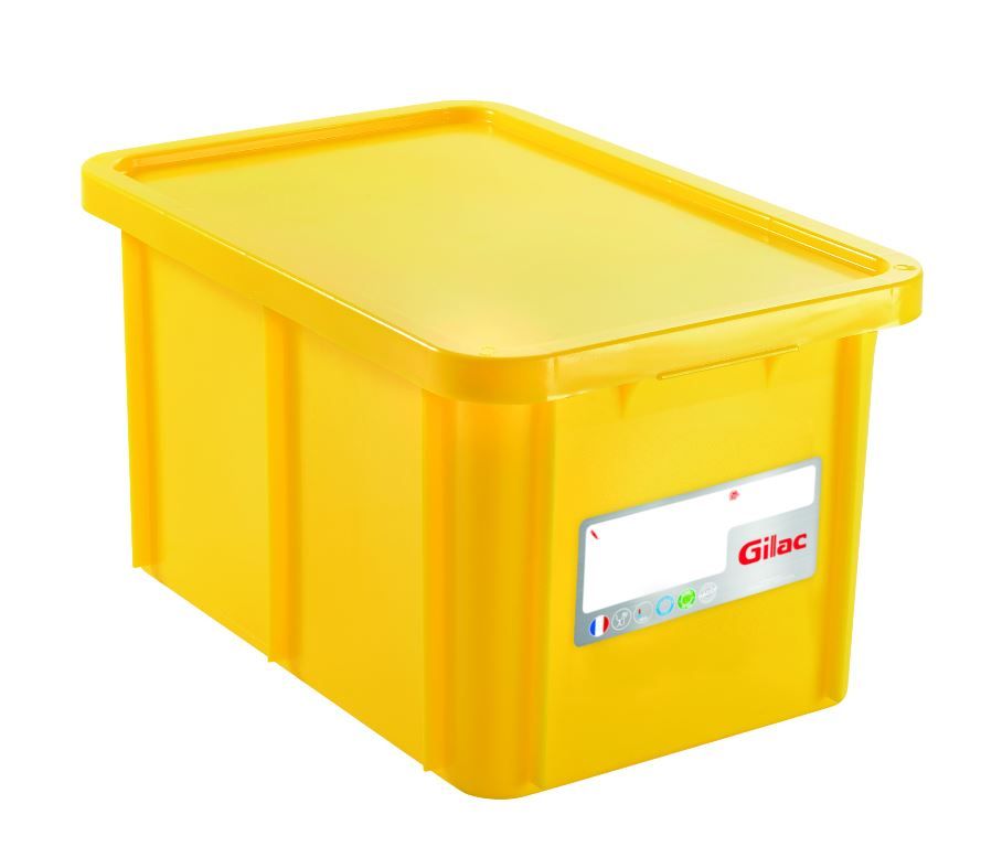 Bac gerbable PEHD HACCP 55l + couvercle jaune - GILAC - A l'unité