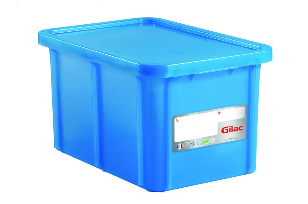 Bac gerbable PEHD HACCP 55l + couvercle bleu - GILAC - A l'unité