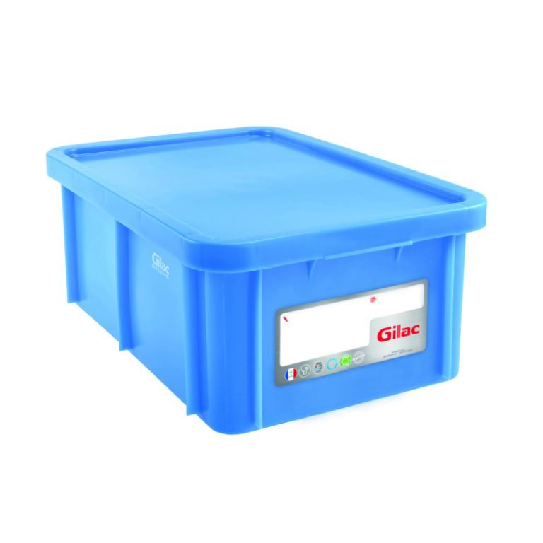 Bac gerbable PEHD HACCP 35l + couvercle bleu - GILAC - A l'unité