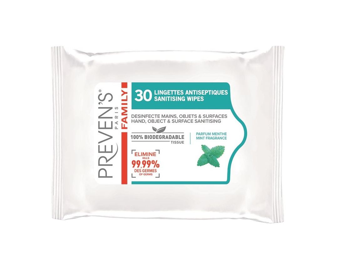 Lingette antiseptique mains et surface Preven's Family - PREVEN'S - Carton de 48 sachets de 30