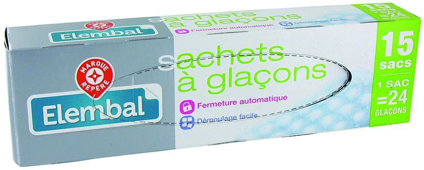 Sachet 24 glaçons fermeture automatique - Boite de 15