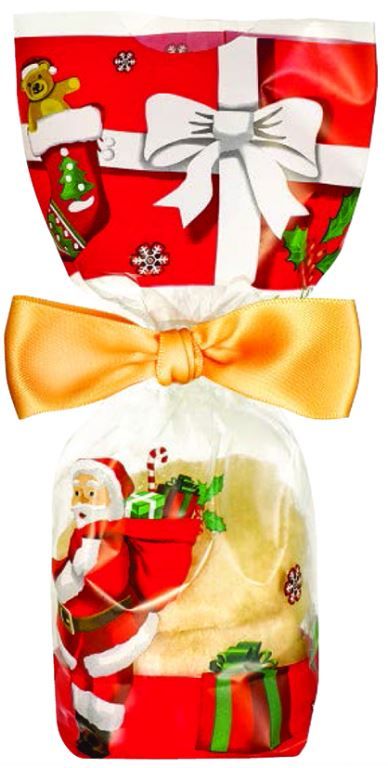 Sac cello avec fond carton 12x26cm décor Noël - Paquet de 100