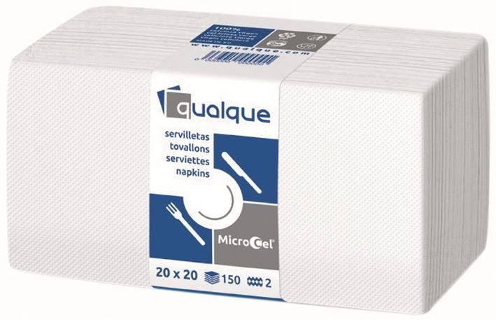 Serviette ouate double point 20x20cm blanche - Carton de 4500