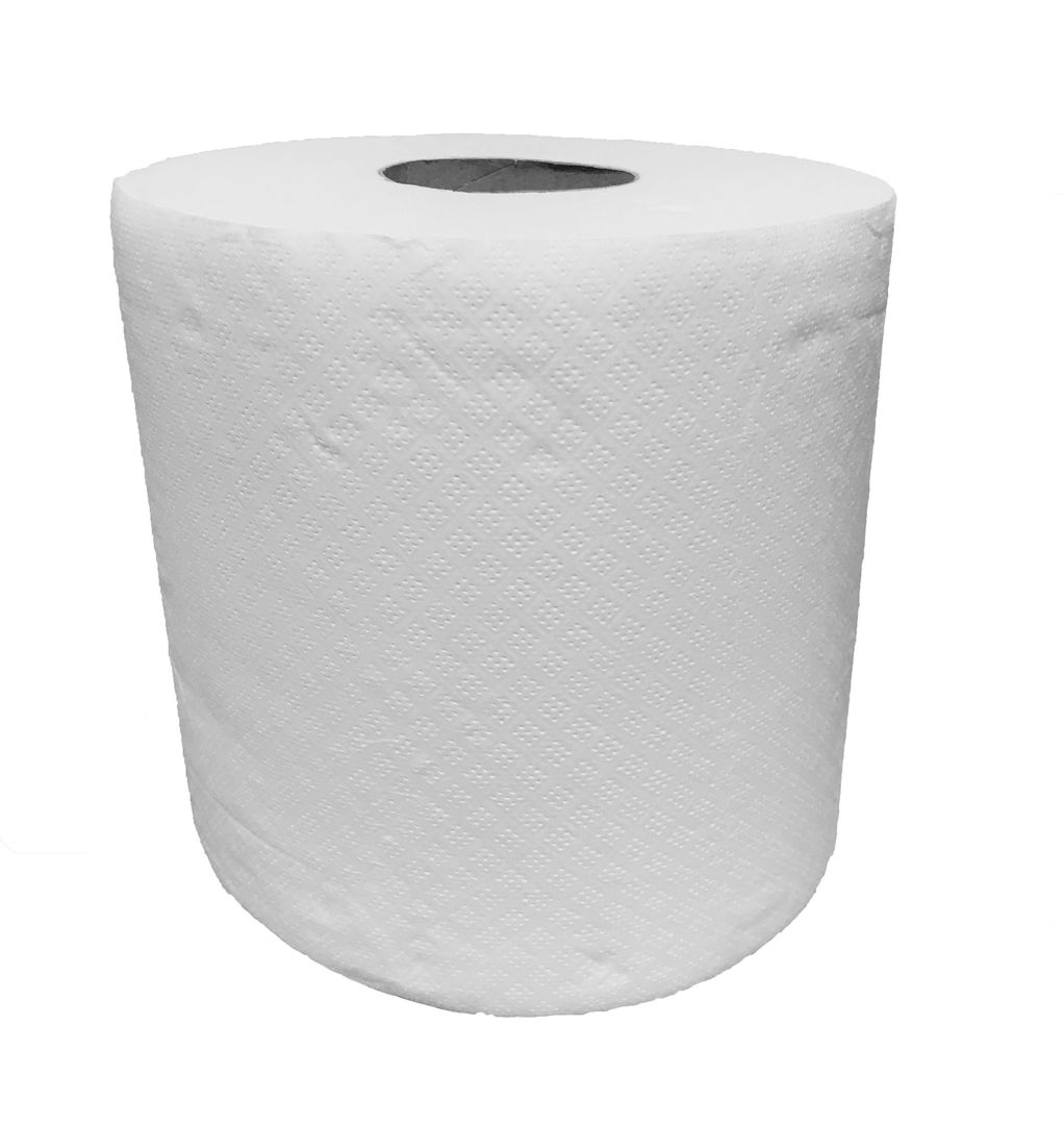Bobine d'essuyage dévidage central 2 plis gaufré blanc 450 formats - Carton de 6