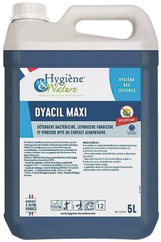 Dégraissant désinfectant alimentaire Dyacil Maxi - HYGIENE ET NATURE - Bidon de 5l