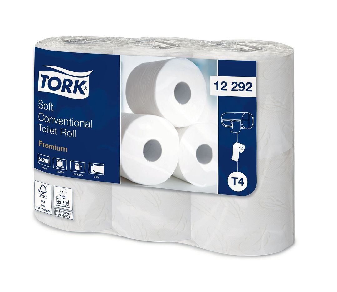 Rouleau papier toilette 2 plis blanc 154 formats T4 - TORK - Carton de 48