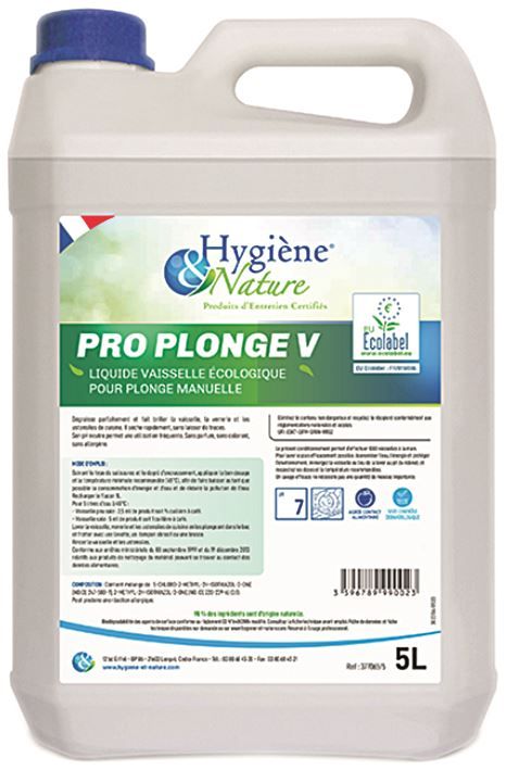 Détergent liquide plonge manuelle Pro Plonge V - HYGIENE ET NATURE - Bidon de 5l