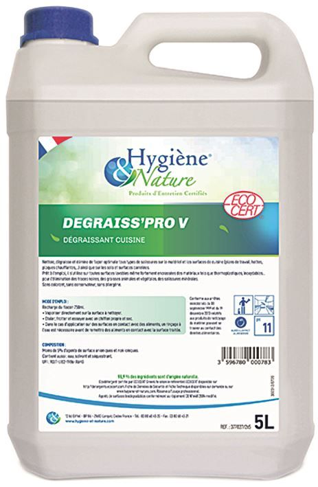 Dégraissant alimentaire Degraiss'Pro V - HYGIENE ET NATURE - Bidon de 5l