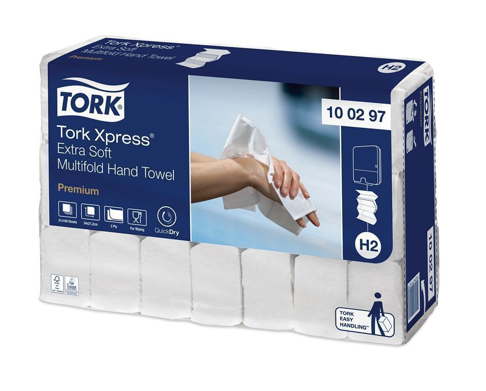 Essuie mains enchevêtré 2 plis 21x34cm blanc Premium extra doux H2 - TORK - Carton de 2100