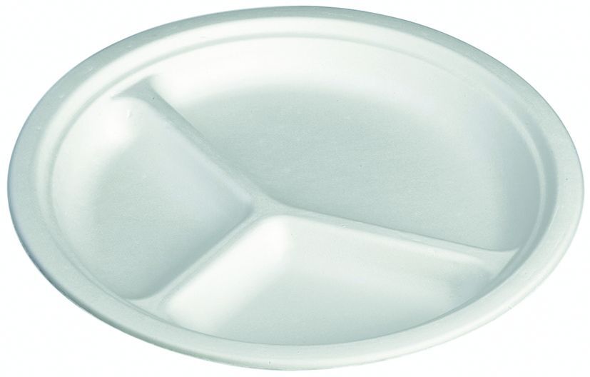 Assiette plastique Blanche 2 Compartiments, vaisselle jetable