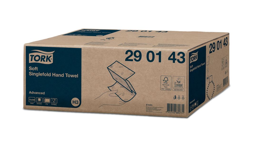 Essuie mains enchevêtré 2 plis 22,6x22,6cm blanc Advanced doux H3 - TORK - Carton de 3750