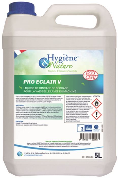 Liquide de rinçage vaisselle Pro Eclair V - HYGIENE ET NATURE - Carton de 2x5l