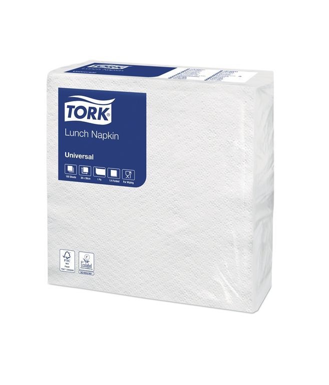 Serviette ouate 1 pli 30x30cm blanche Ecolabel - TORK - Carton de 2800